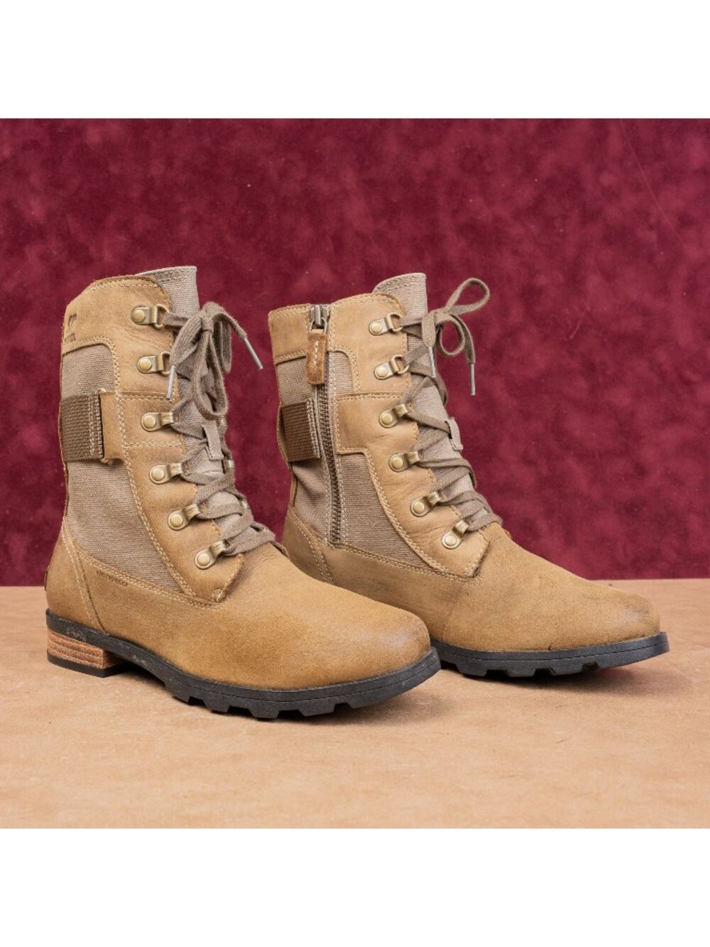 Sorel Women Conquest Lace-up Zip Brown Leather Combat Boots sz 8US EUR39